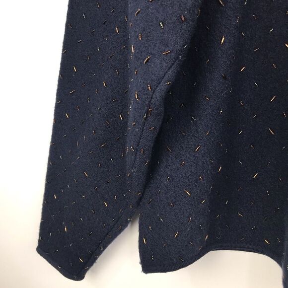 DKNY Vintage Navy Blue 100% Wool Beaded Cardigan Sweater - Picture 8 of 15